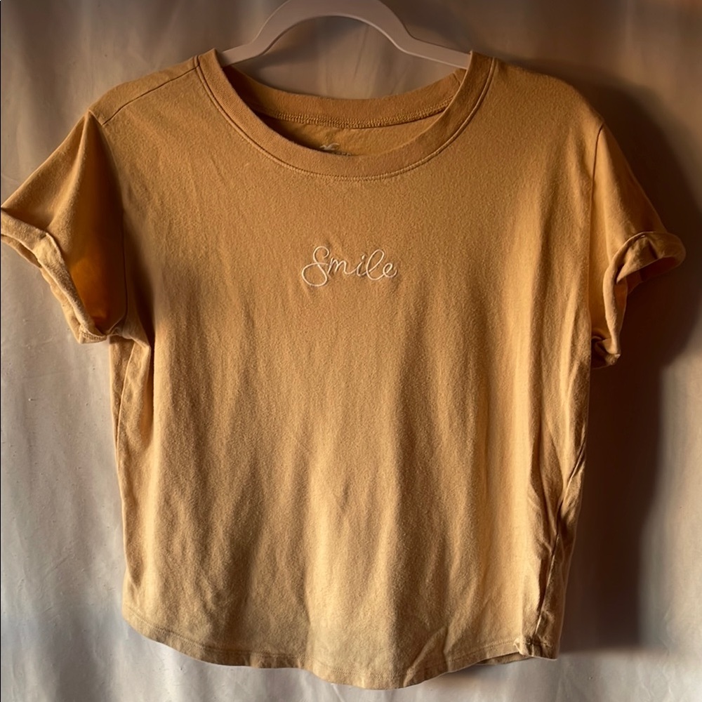 Smile Embroidered Tan Women's Top